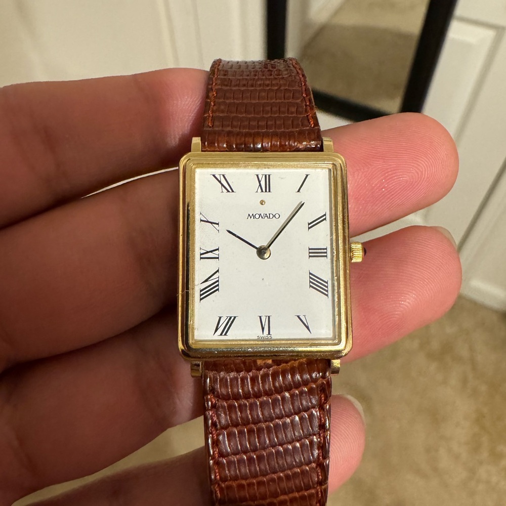 Movado Gold Watch with Brown Strap